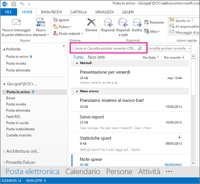 Casella Ricerca immediata sopra i messaggi