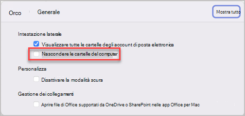 Pannello Preferenze