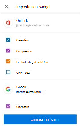 Aggiunta del widget Calendario in Android