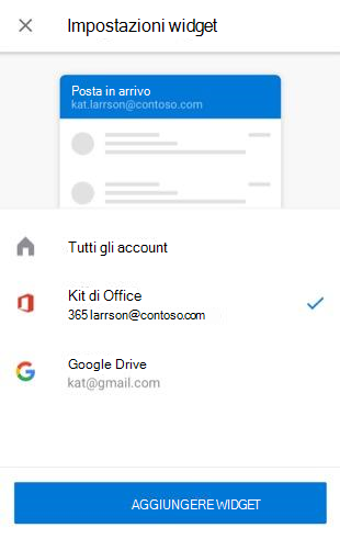 Aggiunta del widget Posta elettronica in Android