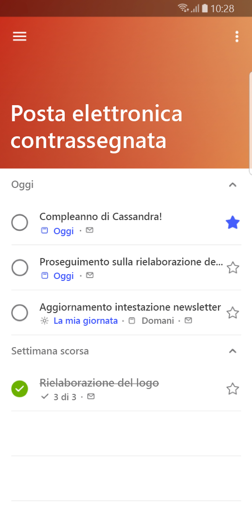 È possibile visualizzare i messaggi contrassegnati come attività su Outlook Mobile
