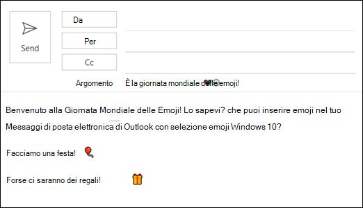 È possibile inserire uno o più emoji nel messaggio di posta elettronica.