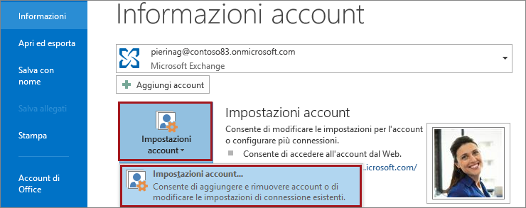 Impostazioni dell'account in Outlook