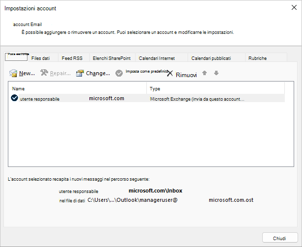 Scegliere un nome nella finestra di dialogo Impostazioni account Email account.