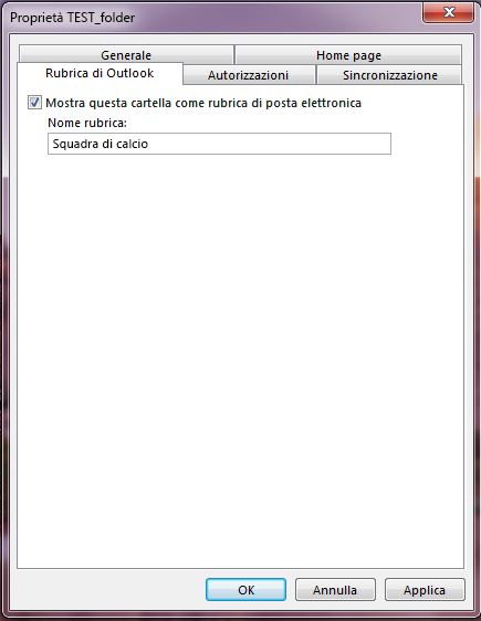 Verificare che la casella di controllo Mostra questa cartella come Rubrica di posta elettronica sia selezionata.