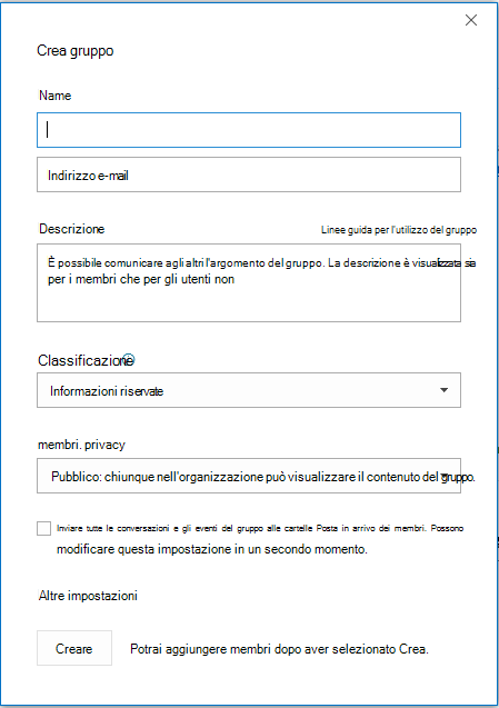 Creare un gruppo