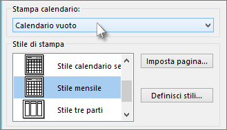 Selezionare il nome del calendario da stampare.