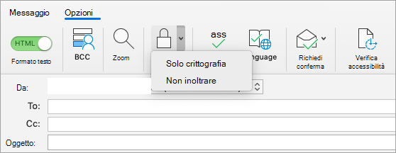 Mostra il pulsante Crittografa in un messaggio di posta elettronica