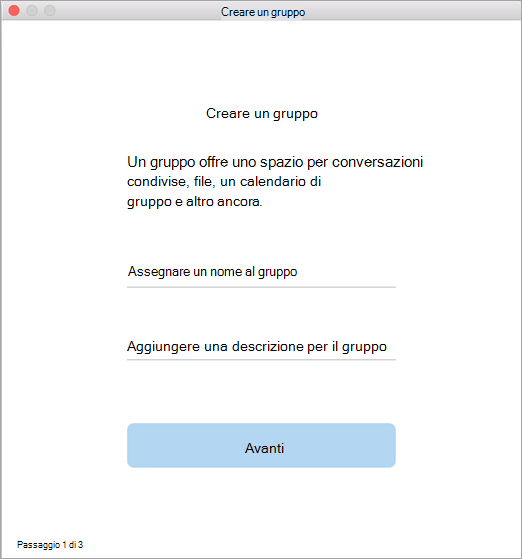Mostra l'interfaccia utente Crea un gruppo nel Mac
