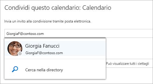 Screenshot della finestra di dialogo Condividi il calendario.