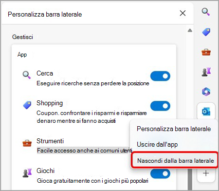 Rimuovere Outlook dalla barra laterale di Microsoft Edge.