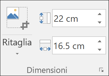 Screenshot che mostra le impostazioni di altezza e larghezza