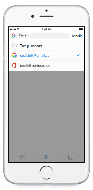 Mostra una schermata per dispositivi mobili, con gli account elencati sotto l'intestazione Tutti gli account