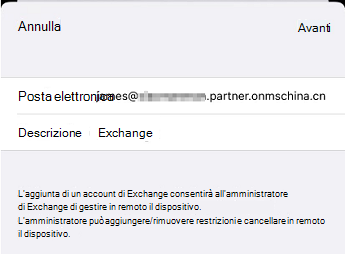 Screenshot quattro della configurazione della posta elettronica con l'app Mail di iOS