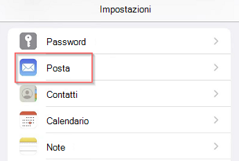 Screenshot configurare la posta elettronica con l'app Mail di iOS uno