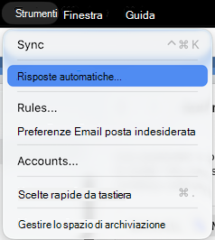 Menu Strumenti Risposte automatiche