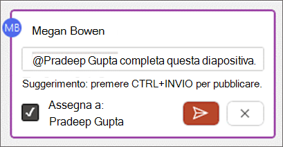 Casella di controllo Assegna a nel corpo del commento.