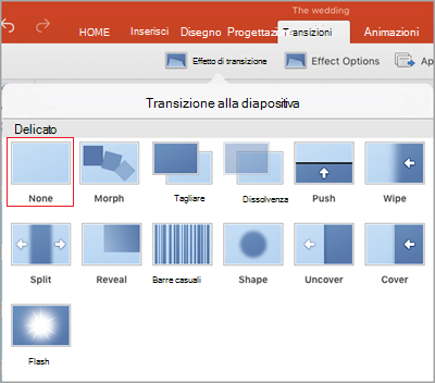 Rimuovere le transizioni