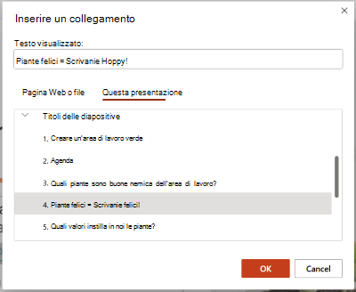 Finestra di dialogo Inserisci collegamento ipertestuale