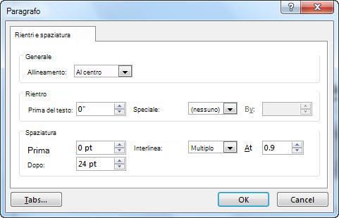 Finestra di dialogo Paragrafo in PowerPoint