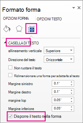 Casella di controllo Testo con a capo automatico nella forma
