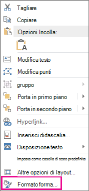 Formato forma nel menu di scelta rapida