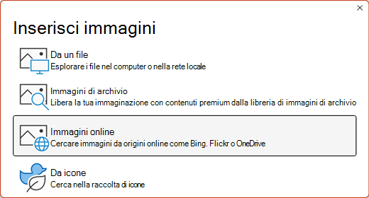Finestra di dialogo Inserisci immagini.