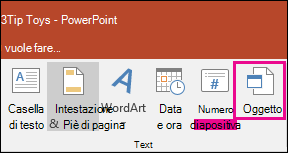 Selezione di un oggetto nella scheda Inserisci