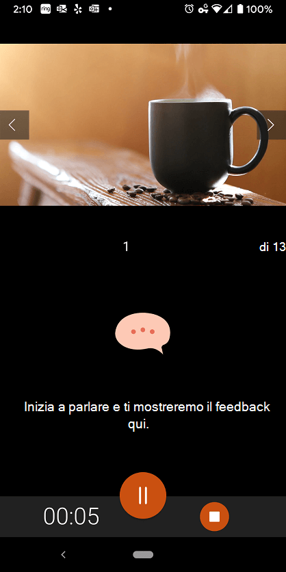 Training per relatore offre feedback sullo schermo durante la prova.