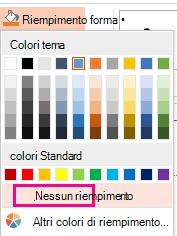 Nel menu Riempimento forma selezionare Nessun riempimento.