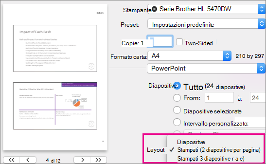 Anteprima degli stampati in PowerPoint per Mac