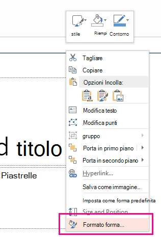 Scegliere Formato forma dal menu di scelta rapida.