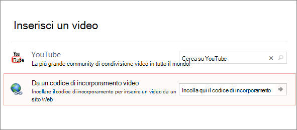 Mostra l'opzione Incorpora video in PowerPoint