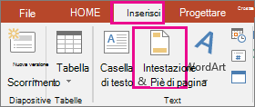 Mostra il pulsante Inserisci > intestazione in PowerPoint