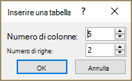 Mostra la finestra di dialogo Inserisci tabella in PowerPoint