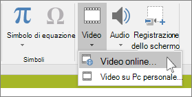Pulsante sulla barra multifunzione per inserire un video online in PowerPoint