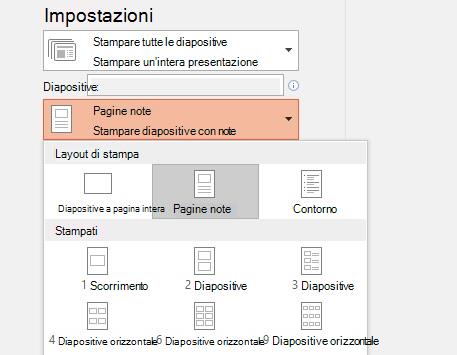 Screenshot dell'opzione di stampa di note