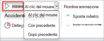 Selettore a discesa Avvia in Intervallo animazione.