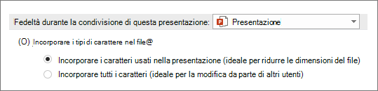 Incorpora caratteri nel file