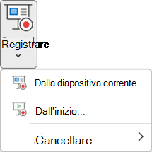 Comandi Registrazione presentazione nella scheda Registrazione in PowerPoint.