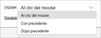 Selettore a discesa Start quando si applica un'animazione in PowerPoint per il web.