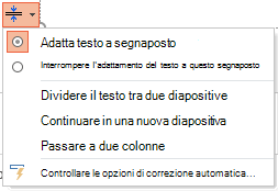 Menu delle opzioni di Adattamento automatico