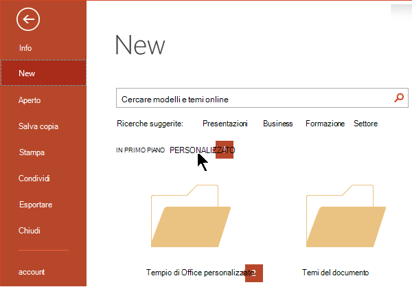 In Nuovo file > fare clic su Personalizzati e quindi su Modelli di Office personalizzati.