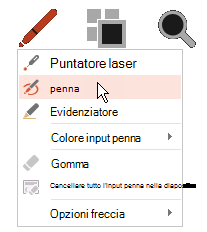 Fai clic sul pulsante Penna e quindi scegli Penna dal menu a comparsa.