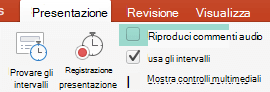 Deselezionare la casella di controllo Riproduci commenti audio nella scheda Presentazione.