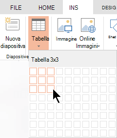 Nella scheda Inserisci selezionare Tabella.