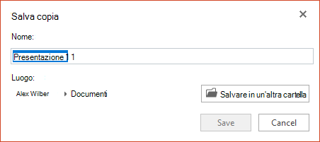 Finestra di dialogo Salva una copia in PowerPoint Online