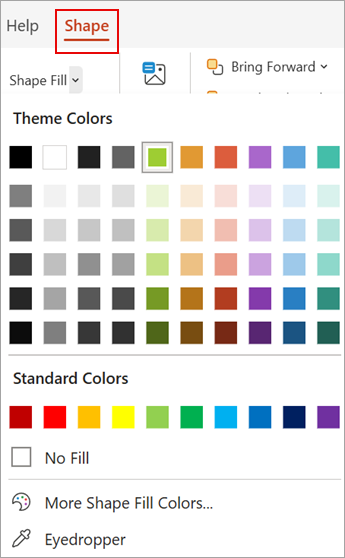 Screenshot che mostra la scheda Forma nella barra multifunzione di PowerPoint per il web.