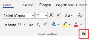 Pulsante di visualizzazione della finestra di dialogo Carattere