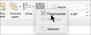 Pulsante Raggruppa selezionato nella scheda Formato forma